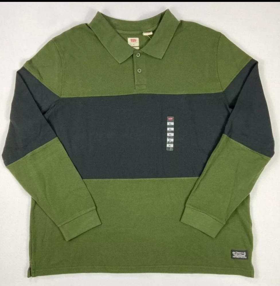 NWT Levi's Men's Green and Black Long Sleeve Polo Shirt 100% Cotton XXL